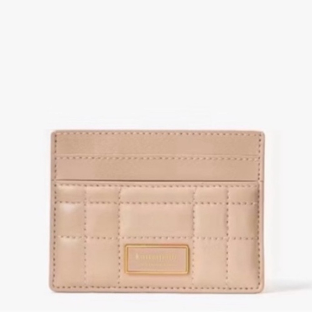 Kate spade Evelyn quilted leather card holder in milk tea NEW